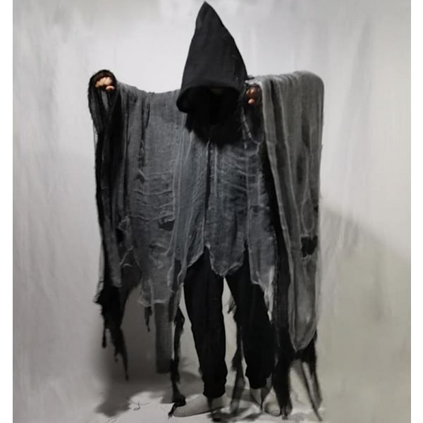 Halloween-viitta aikuisten ja lasten zombipukuun, kalloviitta rekvisiitta kauhuhaamu tie MJ51 One Size grey