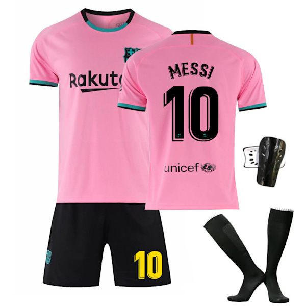 20-21 Barcelona drakt hjemme og borte svart, gull og rosa Messi fotballuniformsett Size 10 original socks L