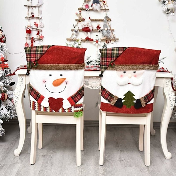 Julstolsöverdrag Juldekoration Snögubbe Hatt Jultomte Rekvisita Tillbehör för Restaurang Matsal Fest Födelsedag Bröllop (2 st) 5448cm