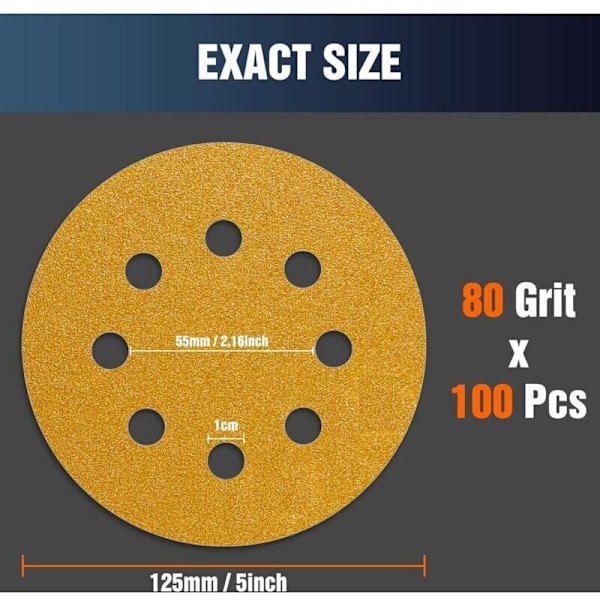 125mm Slippapper 80 Korn 100st Slippapper för Excenterslipmaskin Slippapper..DEBUNS