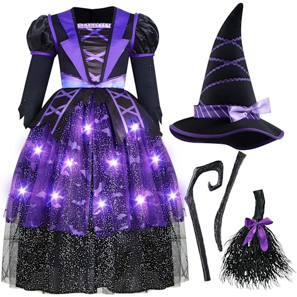 Tyttöjen Violetti Noitapuku Lepakkohame Halloweenille (3T (3-4 vuotta)) Lila Medium (8-10 yrs)