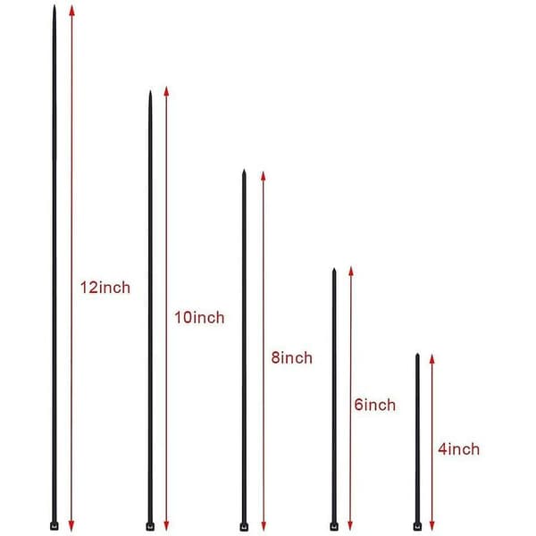 700 stk. sorte nylon kabelbindere, længder 4\"/ 6\"/ 8\"/ 10\"/ 12\"