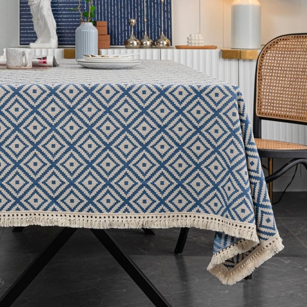 IC Rektangulær duk tykk strikket brodert teksturert frynse bomull lin Rektangulær duk for kjøkken, 139,7 cm x 139,7 cm, 4 sitteplasser