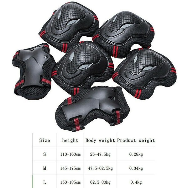 6st SML Skyddsutrustning Set Armbåge Knäskydd Cykel Skateboard Vuxen Barn Röd S