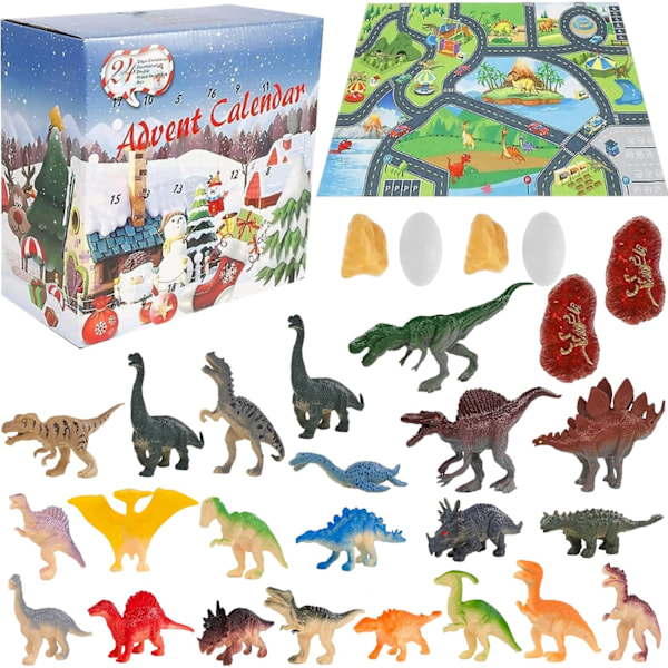 Dinosaur Julekalender 2024 - Jurassic Park Julekalender til Drenge, Børn og Småbørn, 24 Dages Nedtælling Julefestgaver, Mini Dinosaurer 0.5