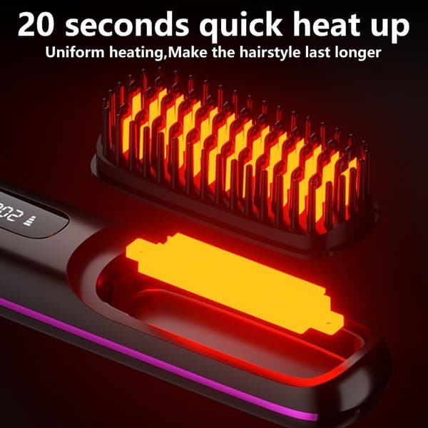 Ledningsfri glattebørste, mini bærbar, LED-display, 3 temperaturindstillinger, USB-C genopladelig, til rejser, pink