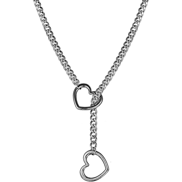 Hjärtformad O-ring glidkedja halsband för kvinnor i rostfritt stål kubansk kedja hjärthalsband punk rock krage halsband handgjord justerbar Lariat Y halsband