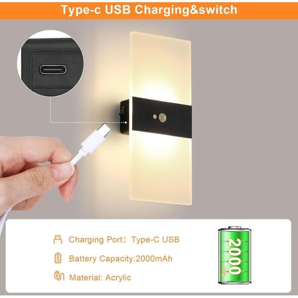 LED Sensor Væglampe, USB Genopladelig, Trådløs Magnetisk Trappevæglampe, Auto Tænd/Sluk