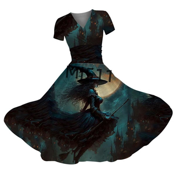 2024 Ny Halloween Blodig Blodig Perifer Kjole 198D Digital Print Stram V-hals Jumpsuit Y XL