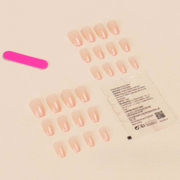 Korte Nude Tryk på Negle Kiste Falske Negle Glitter Negle Tips Fuld Dækning Søde Falske Negle til Kvinder og Piger 24Pcs