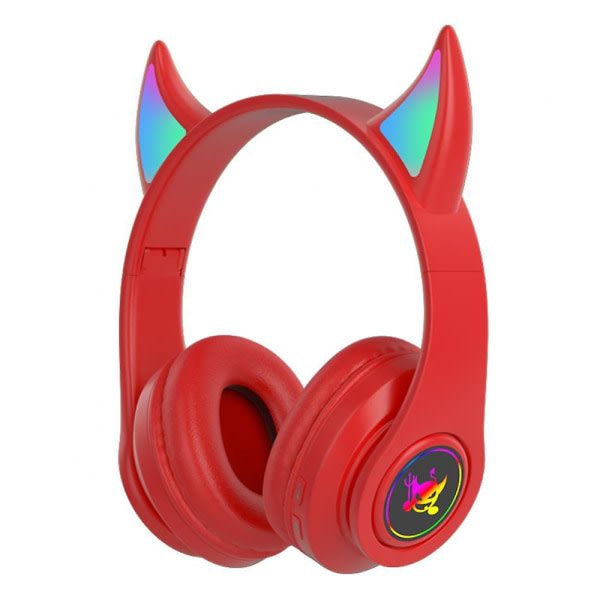 Trådlöst Bluetooth Headset Super Long Standby Support Tf Card Devil Luminous Headset Färgglada röd djävul