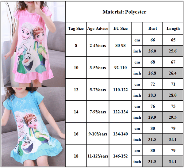 Flickors Nattlinne Prinsessa Kortärmad Pyjamas Sovkläder Hemkläder för Barn Storlekar 2-12 År #2 #2 18