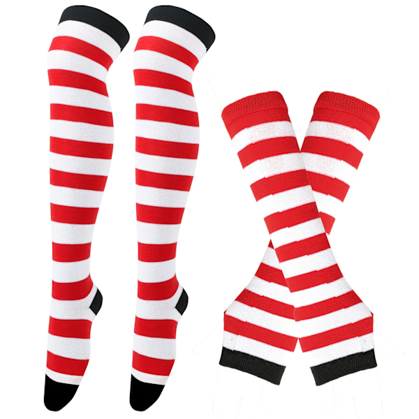 Raidallinen sukat Joulu sukat naiset Halloween sukat korkeat sukat Eurooppalainen ja amerikkalainen festivaali cosplay naisten sukat MJ51 käsineet Black and red stripes One Size