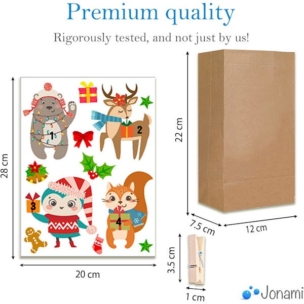 Tom Advent-kalender til at fylde, 24 Kraft-papirposer med klistermærke til julepynt 1