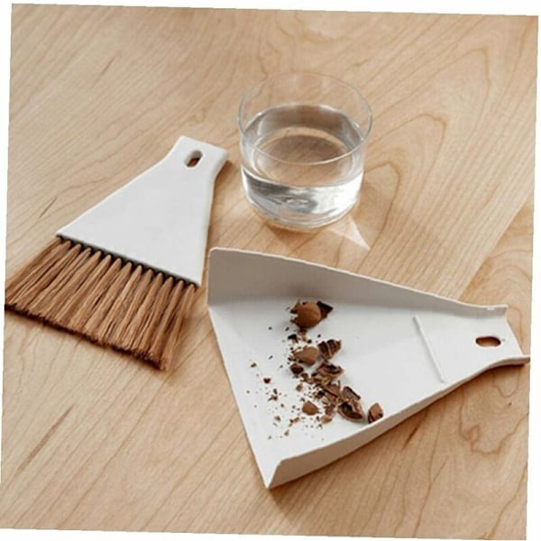 1 sæt Mini Fejebakke Børstesæt, Rengøringsbørste til Bord, Skrivebord, Bordplade, Tastatur, Bil, Camping (Beige)