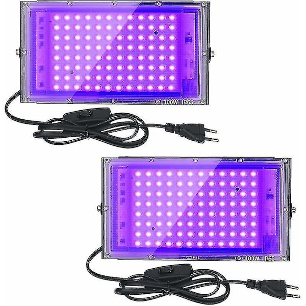 2 kpl 100 W UV-LED-valonheitin, musta, IP65-vedenkestävä, ultravioletti-LED-lamppu, tehostevalaistus akvaarioon, juhliin, neonmaalaamiseen, fluoresoivaan julisteeseen