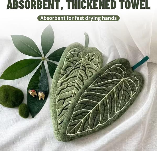 Køkkenhåndklæder, 2-pak koralfleece håndklæder, blødt meget absorberende blad design, til køkken, grøn, 30 x 15 cm