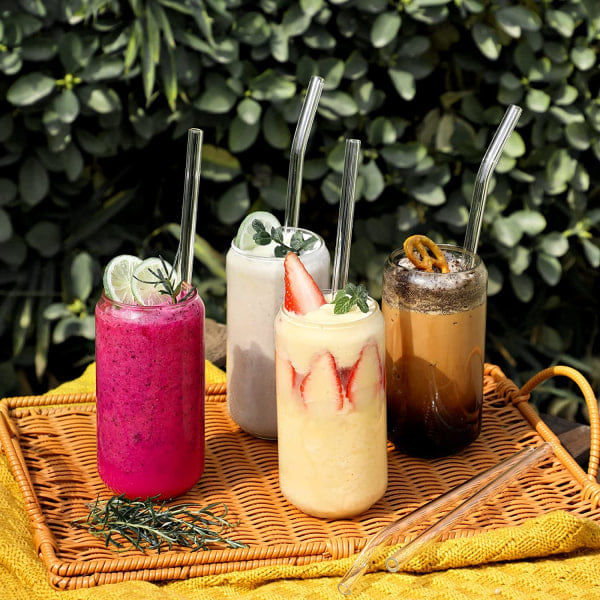 IC Genanvendelige glas sugerør, klare glas sugerør - perfekt til smoothies, milkshakes, te, juice