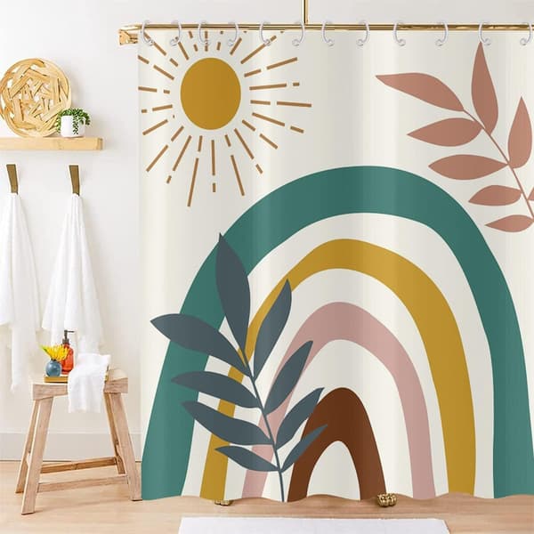 Bøhmisk badeforhæng, anti-skimmel antibakteriel, vaskbar polyester, beige, 180x200cm