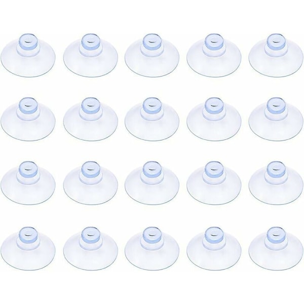 Förpackning med 20 små transparenta sugproppar i plast, utan krok, 20 mm