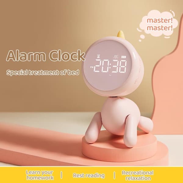 Barnväckarklocka, LED-nattlampa, digital display, 6 toner, timer, USB-C uppladdningsbar, för barnrum, vit, 11,9x7,4x16,7 cm