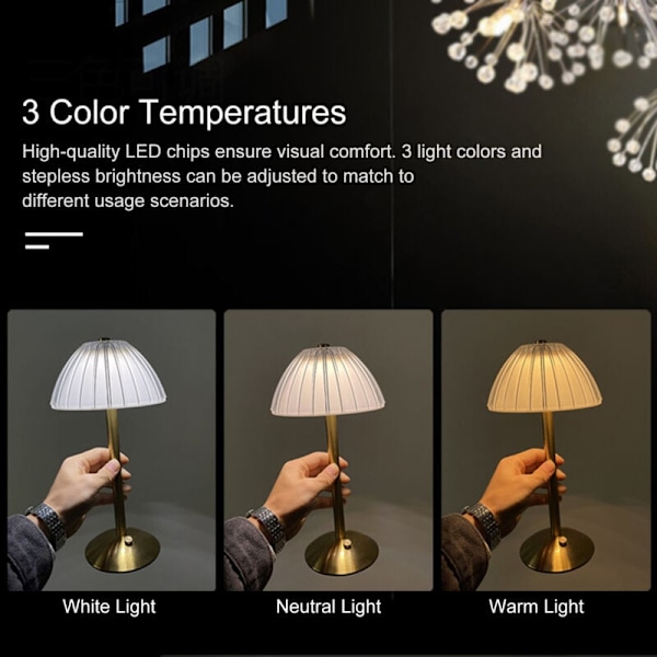 USB Oppladbar Bordlampe, LED Nattbordslampe, Leselampe, med Dimbar Berøringskontroll, 3 Lysfarger, DEBUNS