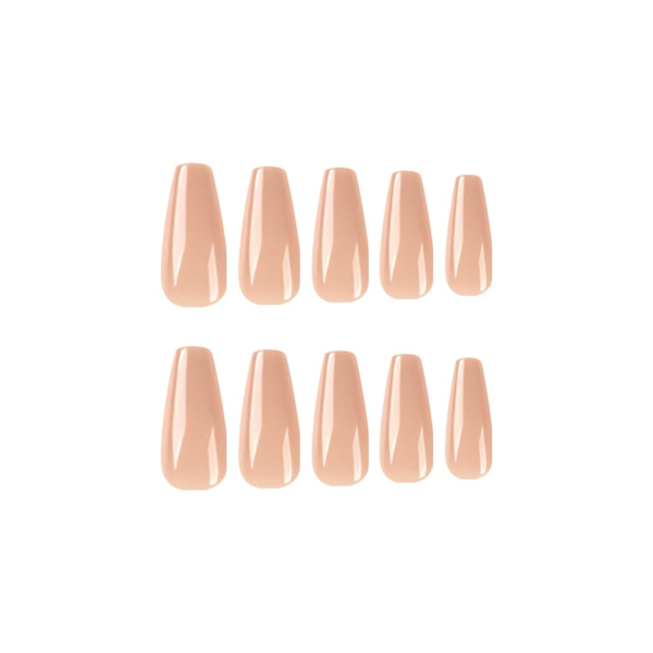 Kistpressade naglar långa falska naglar ballerina naken falska naglar lim på naglar full täckning akrylnaglar glänsande stick on naglar 24PCS