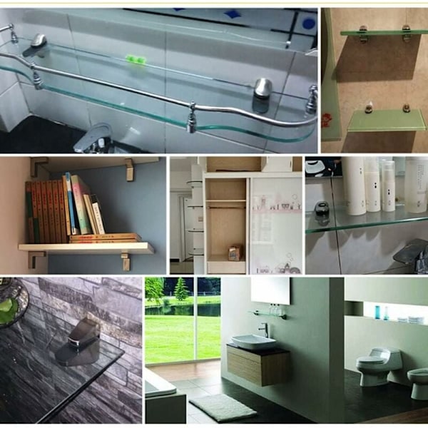 Justerbart glashyldebeslag, 4 stk. glashyldestøtte, vægmonteret glasklemme, glashylde beslag, til glashylde