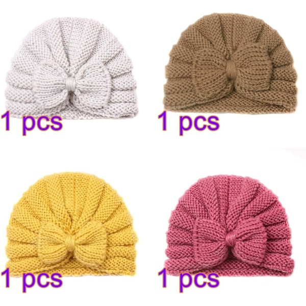 Unisex Baby Knit Beanie, Mjuk Bomullsvintermössa för Pojkar, Enfärgad Skidmössa 4 pcs. - A