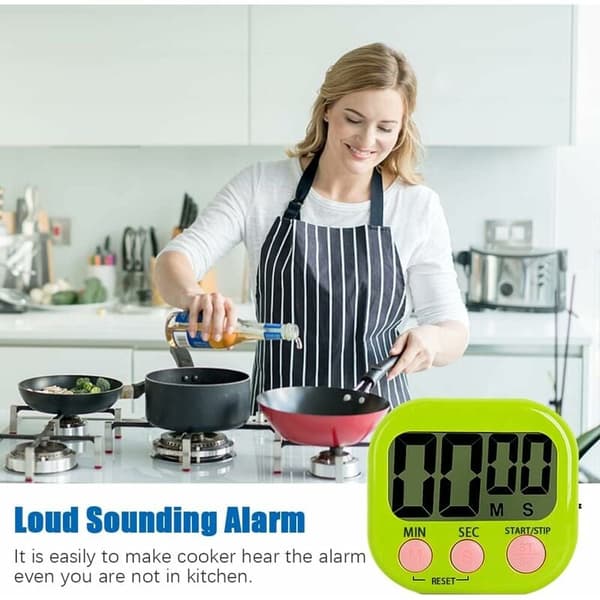 Magnetisk Kökstimer med Stor LCD-Display, Timers för Matlagning, Studier, Högt Alarm och Nedräkning Grön