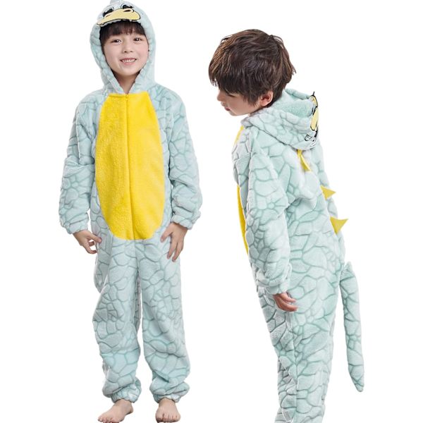 Lasten dinosauruksen onesie-pyjamat pojille ja tytöille, lohikäärmeen huppariasu unisex vihreä unipuku