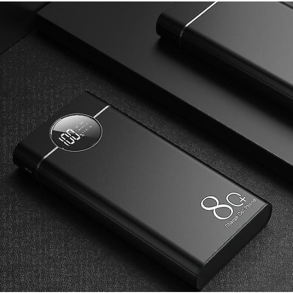 80000mah Bärbar Power Bank med LED-ljus Digital Power svart