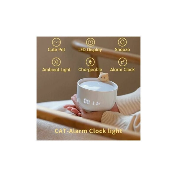 Søt Kattevekkerklokke for Barn, Vekkerklokke for Småbarn til Soverom, Jenteromsdekor Klokke, USB-Lader Vekkerklokke, for Skånsom Vekking (Rosa)