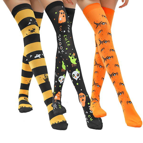 Nya Pumpastrumpor Halloween Spökestrumpor Dödskalle Svarta och Gula Randiga Strumpor Dansrekvisita Kostym Spindelstrumpor MJ51 Witch hat white socks One Size