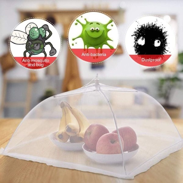 Madbeskyttelse Madtelt, 3 stk. Foldbar Madnet, Pop-up Myggenet til Fluer, Insekter, Myg (Hvid, 12 tommer)