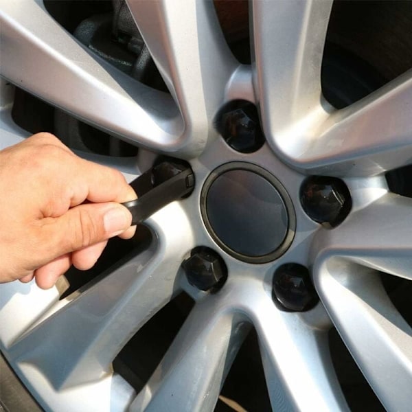 20 kpl 17 mm pyöränmutterin suojuksia, pyöränpultin mutterin suojuksia, kuusikulmaisia renkaanmutterin suojuksia poistotyökalusarjalla autoille, musta