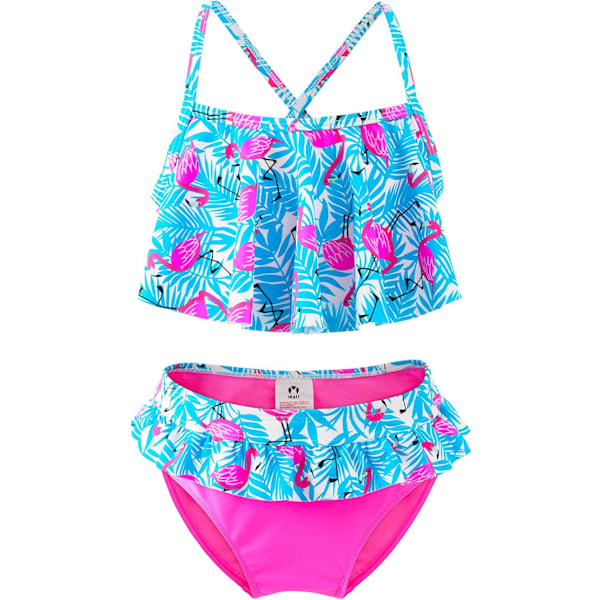 Tvådelad bikiniuppsättning, flamingo-volangbadkläder, småbarns sommarstrandsportsbadkläder Flamingo 6-7 år