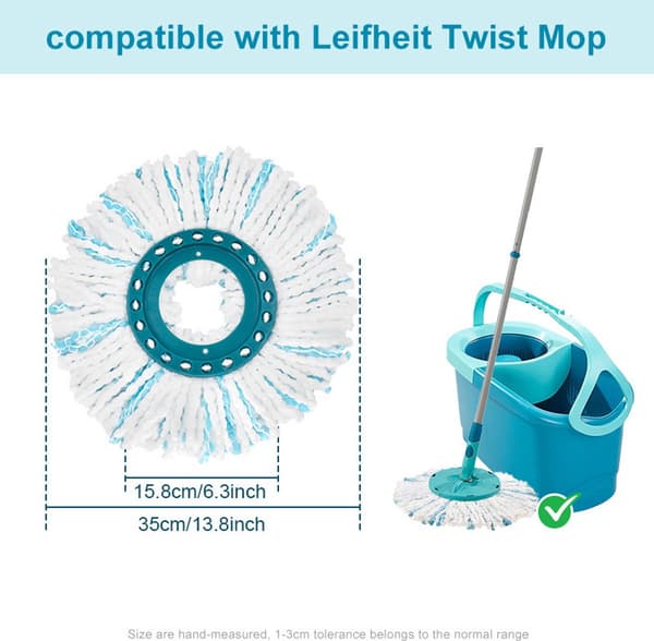 2-pakning mikrofibermoppehoder for Leifheit Clean Twist og Combi Disc Mopper, vaskbare ved 60°C, gulvpleie, turkis og hvit