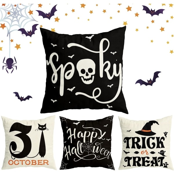 IC Halloween-dekorasjoner Putetrekk 45x45 cm Sett med 4 for Halloween-dekor innendørs utendørs, festutstyr Gårdshus Hjemmeinnredning