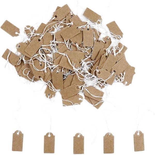 IC 100 stk Display Tags Med Hængesnor Mini Skrivbar Blank Etiket Display Tags-Kraft