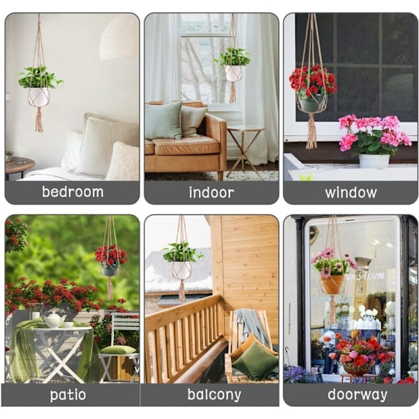 Macrame Växtupphängningsset, Hängande Blomkruka, för Hängande Blomkruka Hängande Planteringskärl Balkong Heminredning, 4 Repben, 105 cm