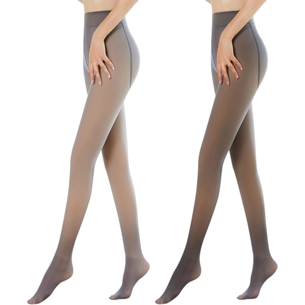 Fleecefodrade Strumpbyxor Extra Tjocka Varma Vinter Dubbelfodrade Termiska Strumpbyxor med Stretch Falsk Sheer Skin Slim Elastiska Leggings Hög Midja Strumpbyxor för Kvinnor 2PCS-200g