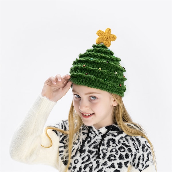 Nye høst- og vinterluer for foreldre og barn, vestlige juleluer for voksne og barn, juletre-stjerneluer i ull, varme gaver green Children 45-53cm