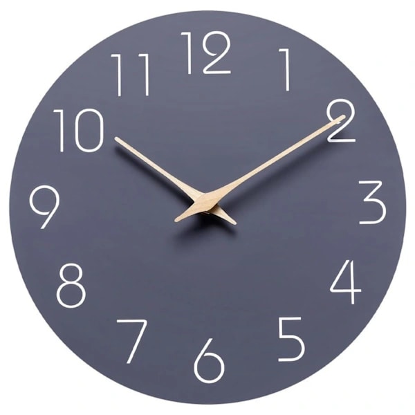1 pc wall clock (grey), silent non-ticking wooden wall clock B