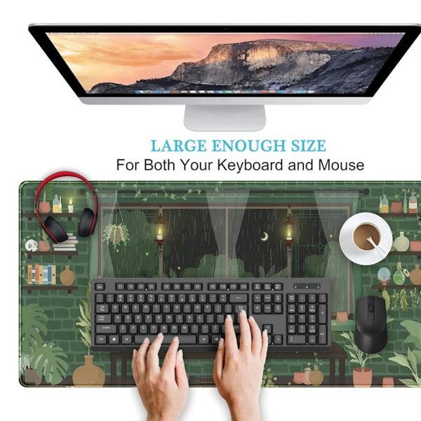 Regnværsnatt Skrivebordsmatte Kawaii Stor Gaming Musematte Estetisk