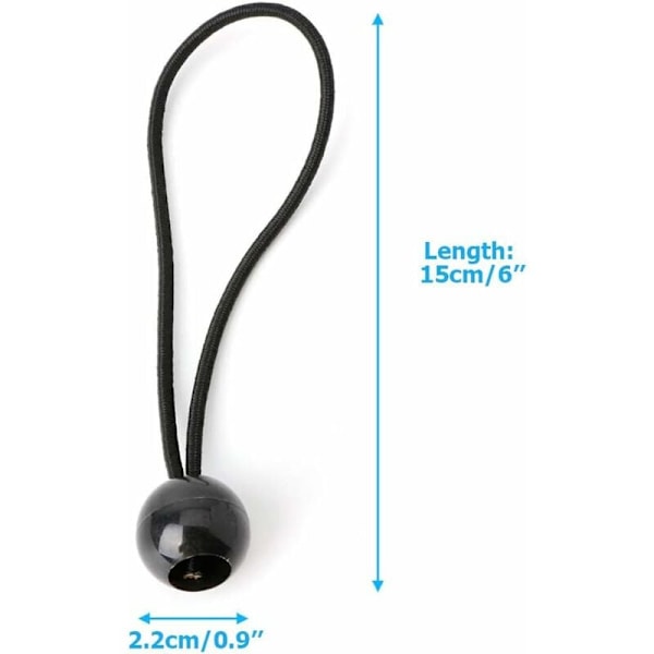 30 st Bungee Snören, Gummi Bungee Snören med Elastisk Boll för Presenningar, Tält, Banner, Flagga, Camping, Paviljong (Svart)