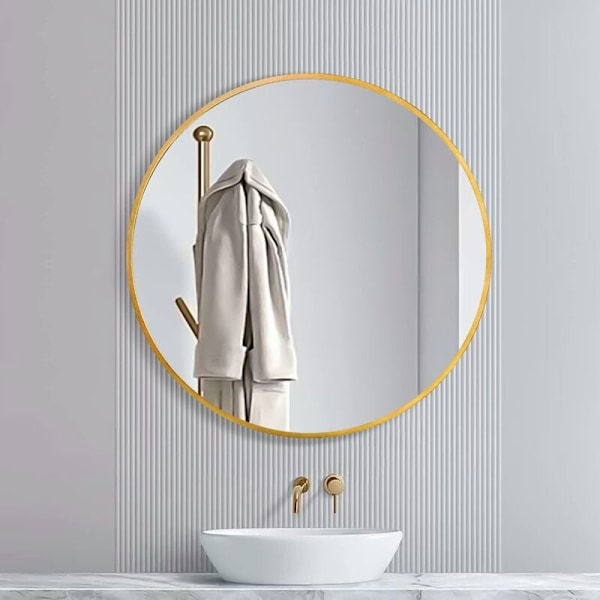 AIDUCHO Stort Gullfarget Rundt Veggspeil HD Glass i Gang, Baderom, Soverom, Leilighet, Gjestetoalett, 60cm
