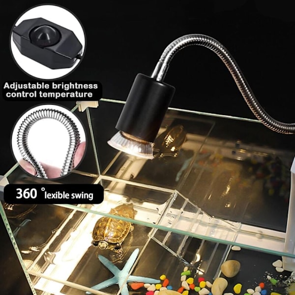 Sköldpaddsvärmelampa Kit Reptil Värmelampa med 2 UVA UVB-lampor 25W 50W Sköldpaddslampa Lång Bas 360 Rotation för Sköldpadda Reptilödlor Ormar Kameleonter