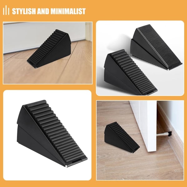 2 Dørstoppere - Gummidørkile, Dørstopper i Rustfrit Stål - 13*7.5*4.5 cm - Sort