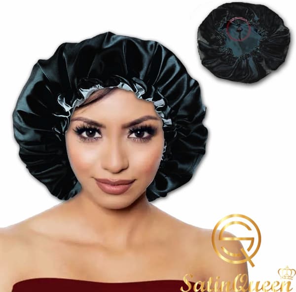SatinQueen Sateng Sovehette - Sateng Bonnet - Sateng - Hårnett - Voksne - Vendbar - Svart